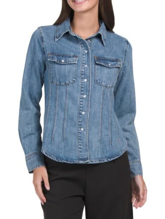 For The Republic Tops - FOR THE REPUBLIC Long Sleeve Denim Shirt With Waist Darts